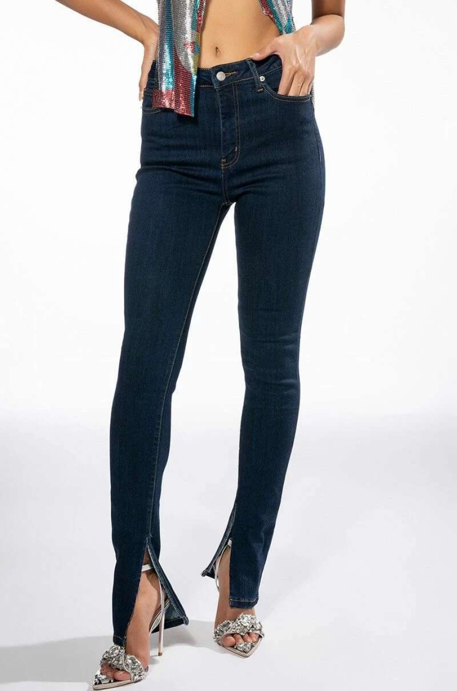 Denim * | Catch Me High Rise Skinny Jeans Dark Blue Denim