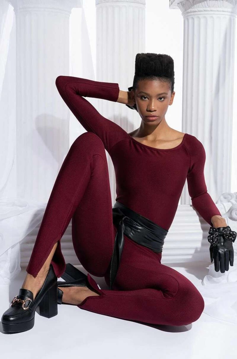 Rompers & Jumpsuits * | Does What She Wants Bandage Jumpsuit Burgundy