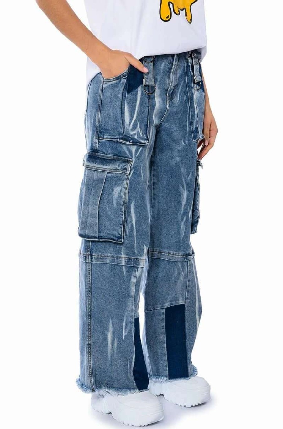 Pants * | In My Thoughts Ultra Baggy Cargo Jeans Medium Blue Denim