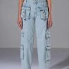 Denim * | For Real Buckle Detail Relaxed Fit Jeans Light Blue