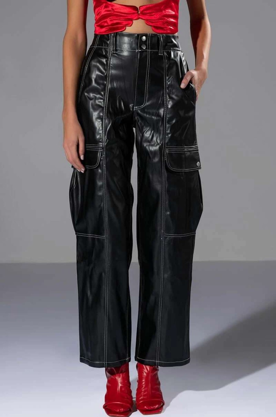 Pants * | Fashionably Late Faux Leather Relaxed Fit Pant Black