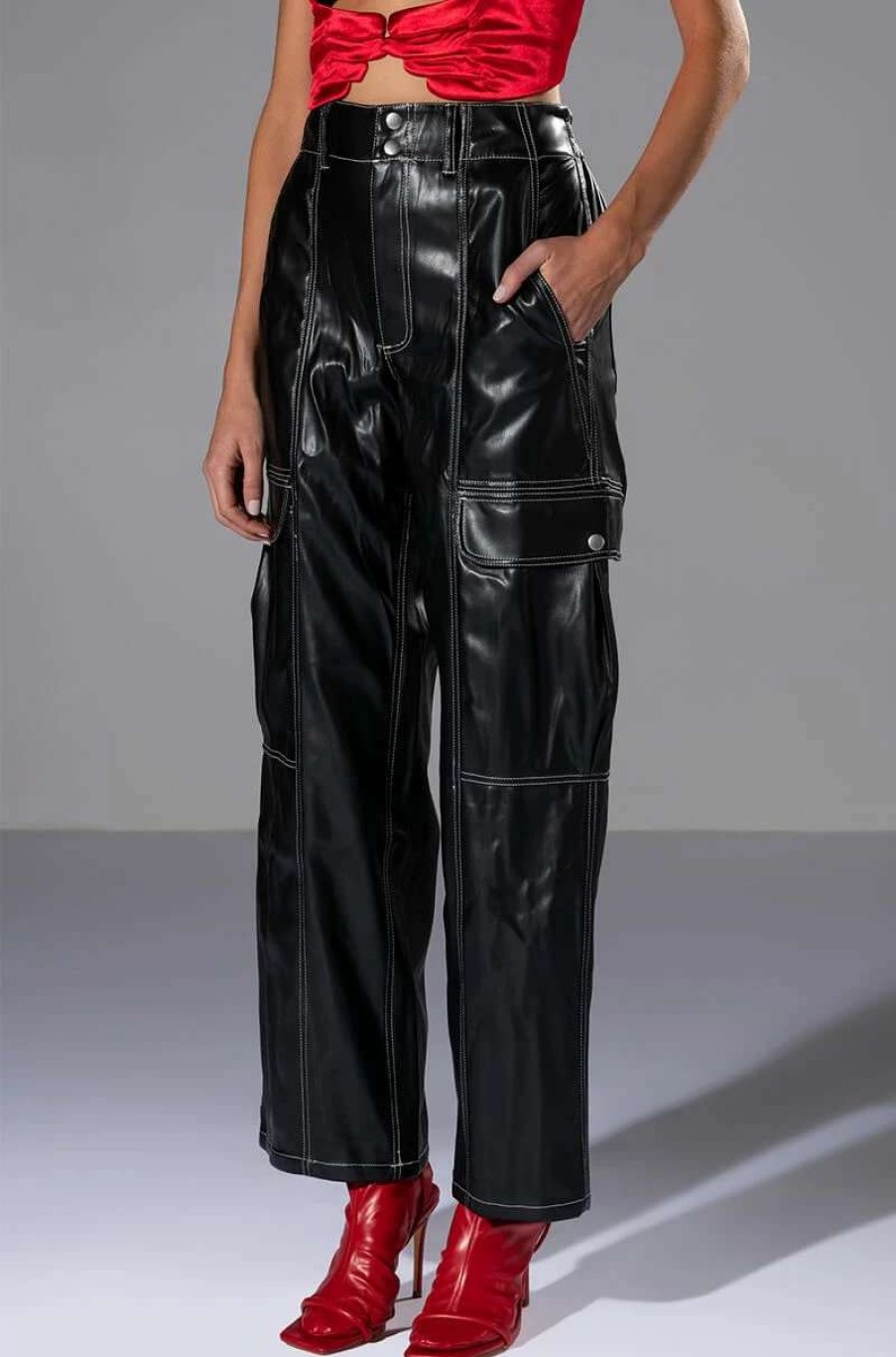 Pants * | Fashionably Late Faux Leather Relaxed Fit Pant Black