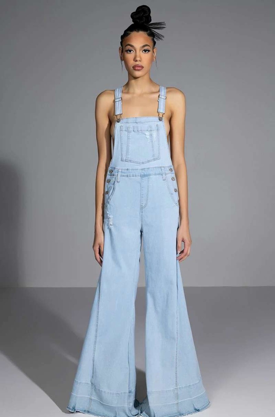 Rompers & Jumpsuits * | Everyday Wide Leg Overalls Light Blue Denim