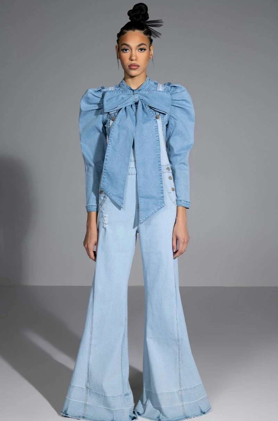 Rompers & Jumpsuits * | Everyday Wide Leg Overalls Light Blue Denim