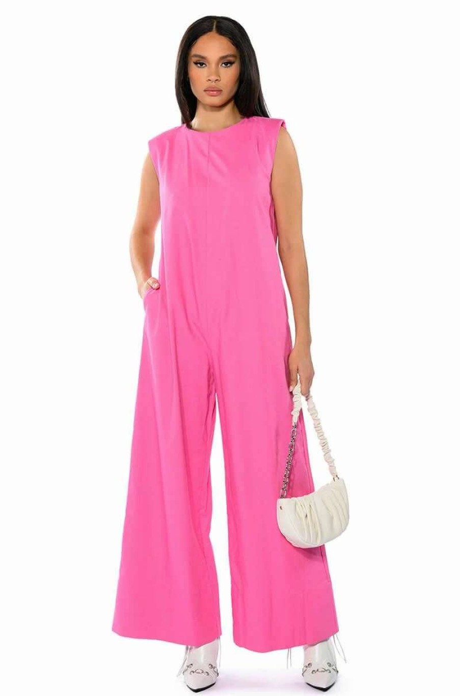 Rompers & Jumpsuits * | Paint The Town Wide Leg Jumpsuit Pink