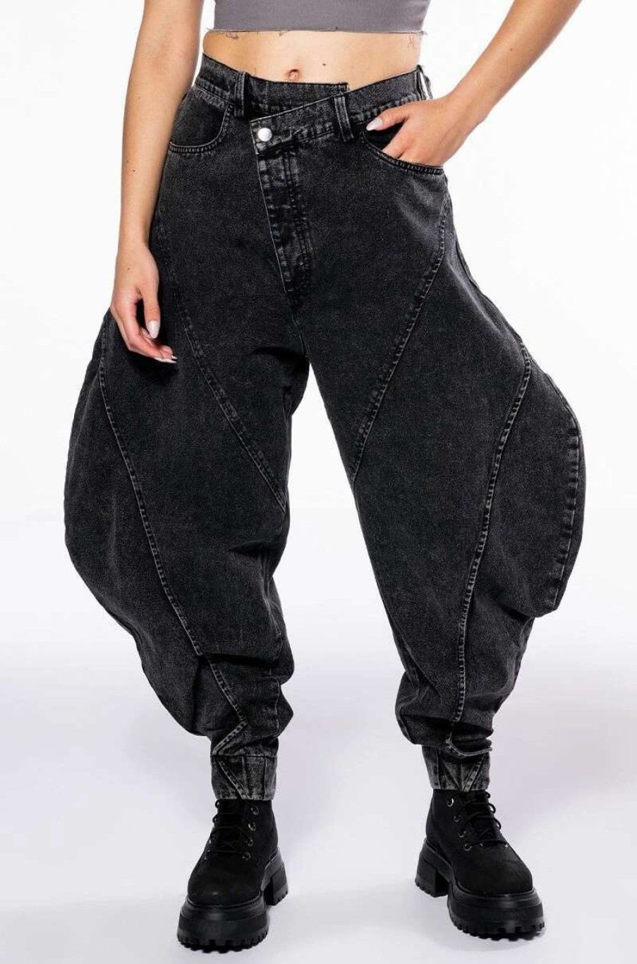 Denim * | New You Abstract Volume Denim Pant Black Denim