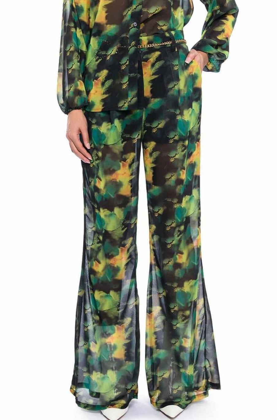 Pants * | Escape The Ordinary Printed Flare Trouser Green Multi