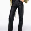 Pants * | Le Chic Coated Paperbag Waist Straight Leg Pant Black