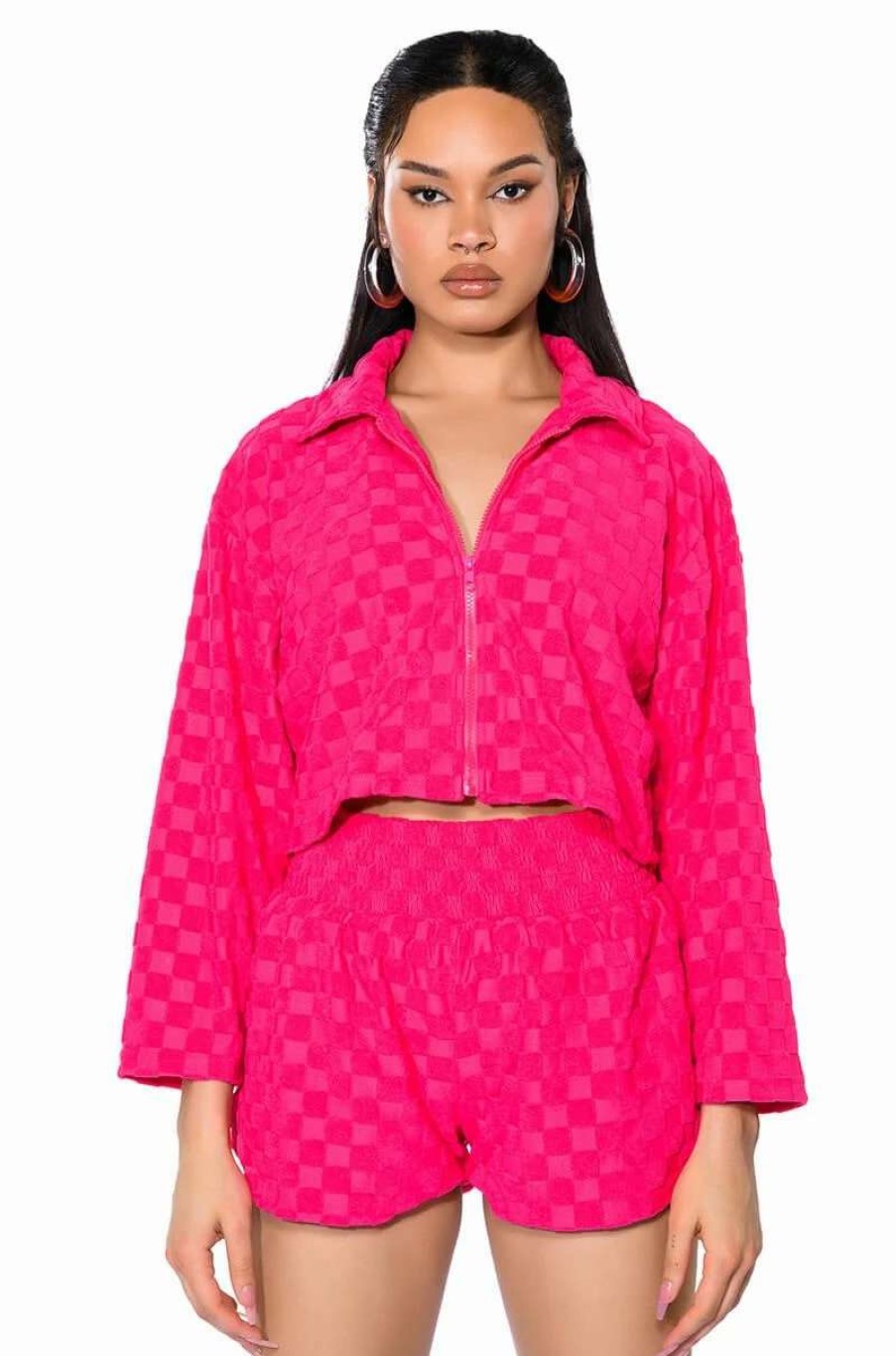 Two Piece Sets * | Easy Days Zip Up Jacket Fuchsia