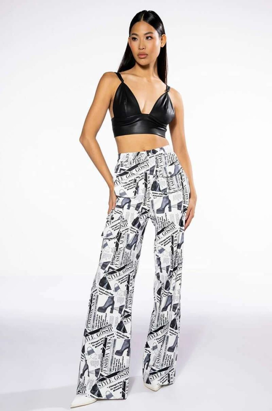 Pants * | Legendary Newspaper Print Wide Leg Trouser White Multi