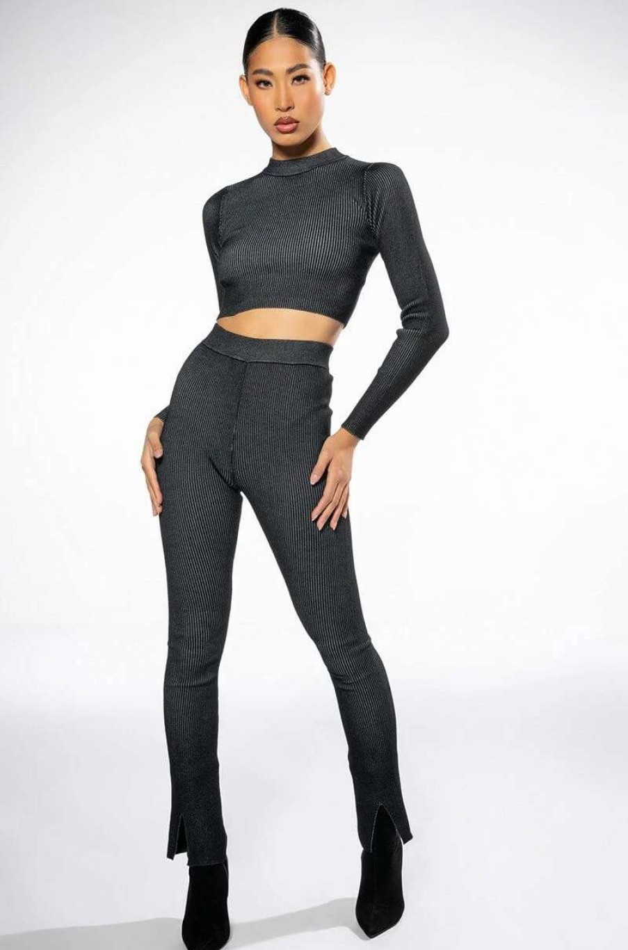 Two Piece Sets * | Ella Flare Sweater Legging Black