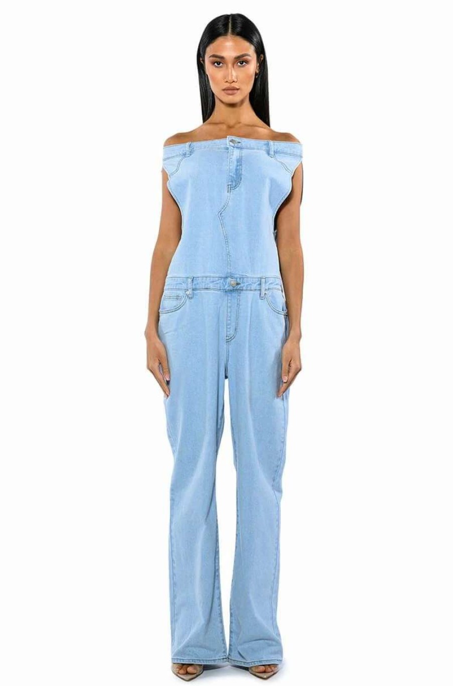 Rompers & Jumpsuits * | Sunday Strollin Denim Jumpsuit Light Blue