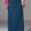 Denim * | Natalie Double Side Slit Denim Skirt Medium Blue Denim