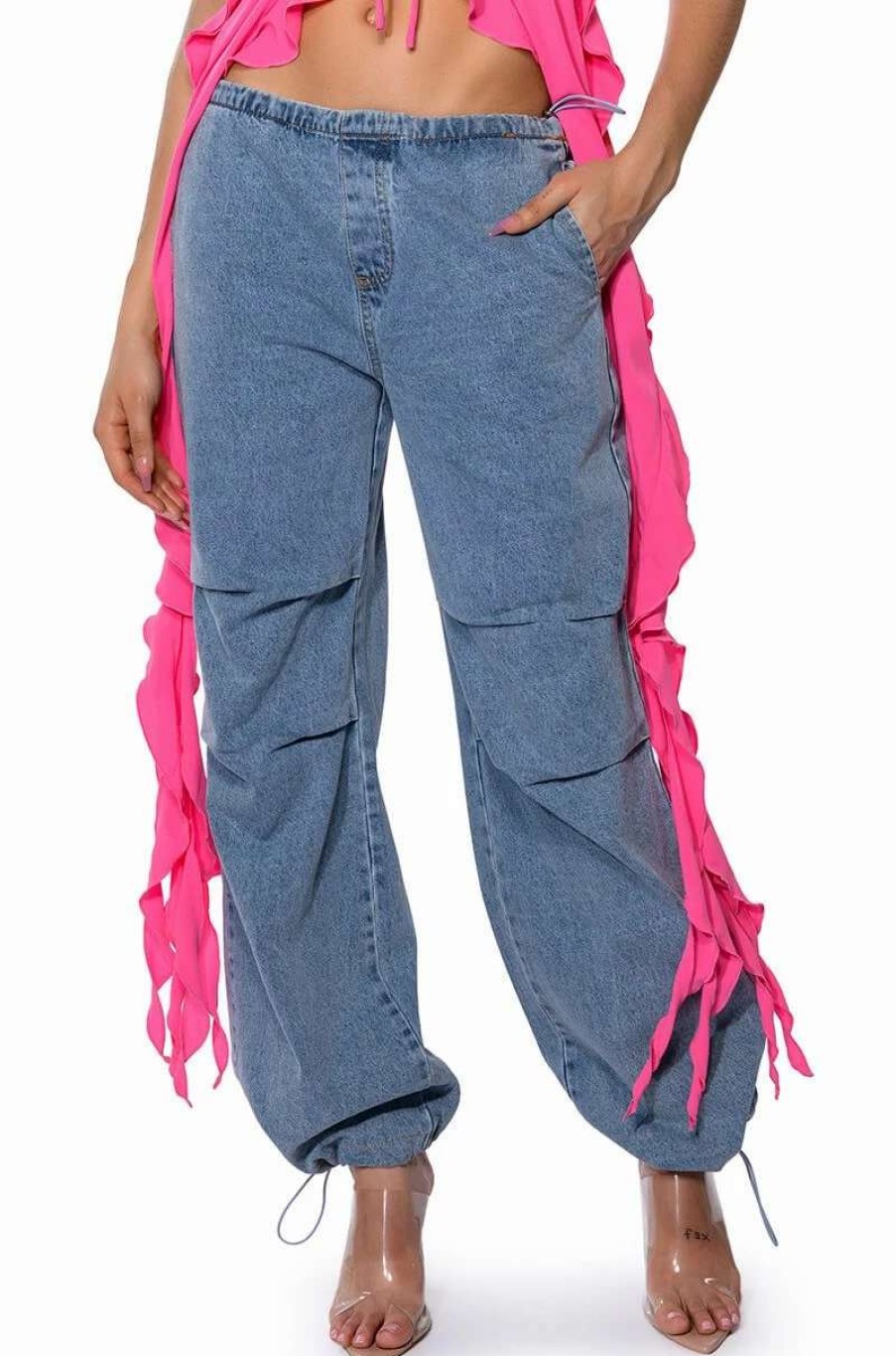 Denim * | Skater Girl Denim Drawstring Pant Light Blue Denim