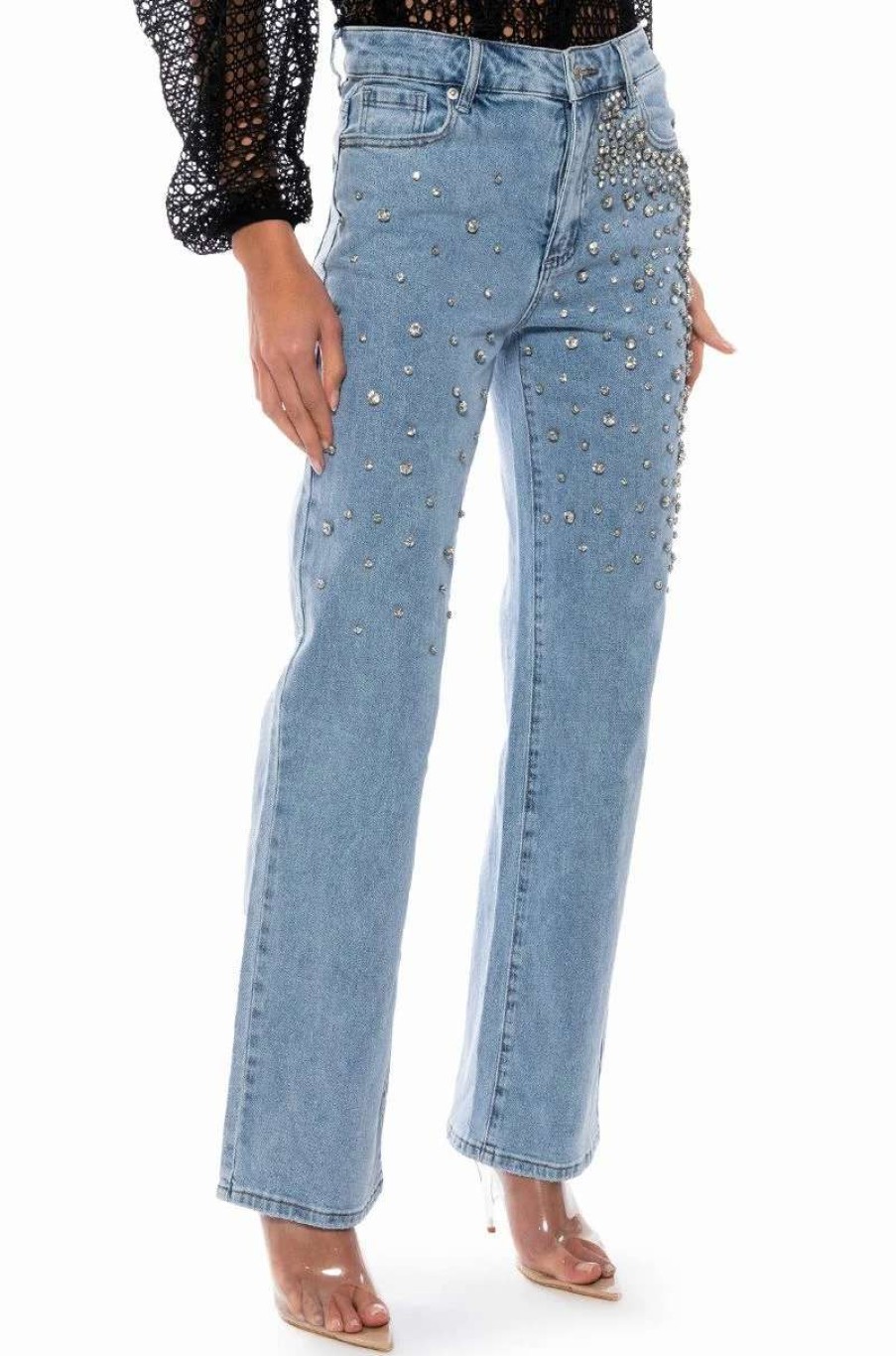 Denim * | Rilee Embellished Straight Fit Jeans Medium Blue Denim