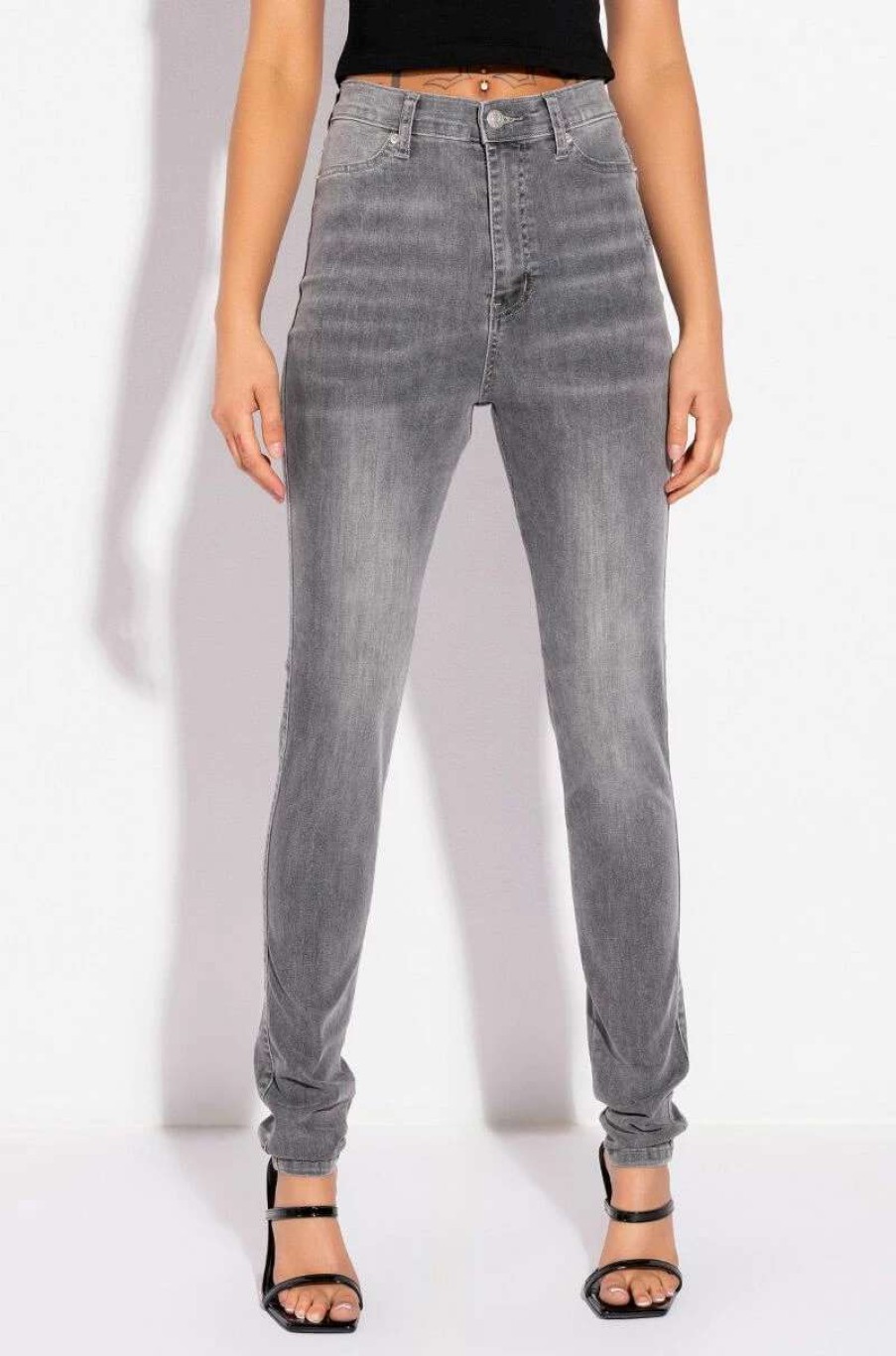 Denim * | Flex-Fit High Waisted Super Stretchy Skinny Jeans Black Grey