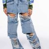 Denim * | Never Stressed Distressed Relaxed Fit Jeans Light Blue Denim