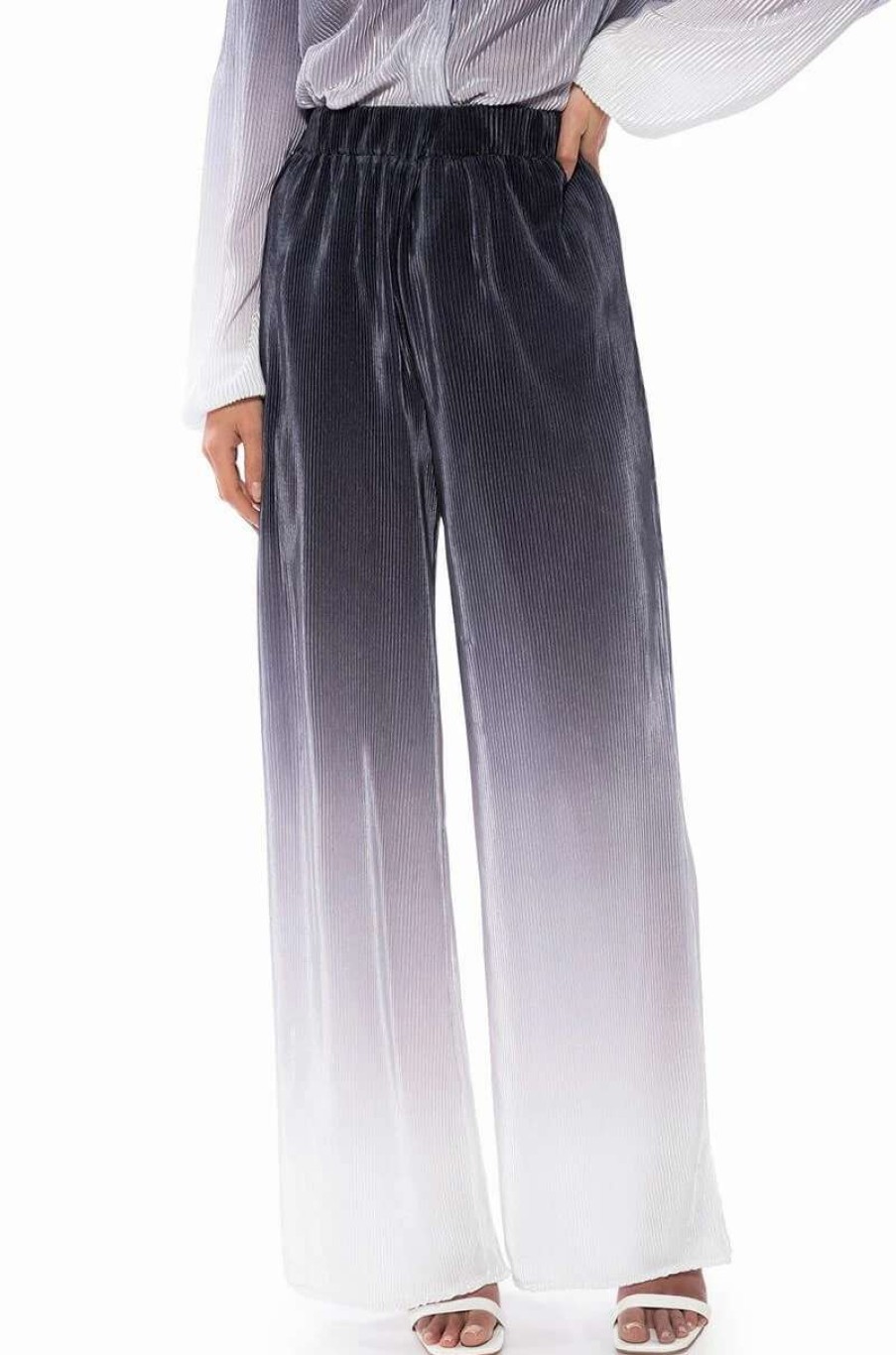 Pants * | Day To Night Pleated Satin Wide Leg Pants In Black White