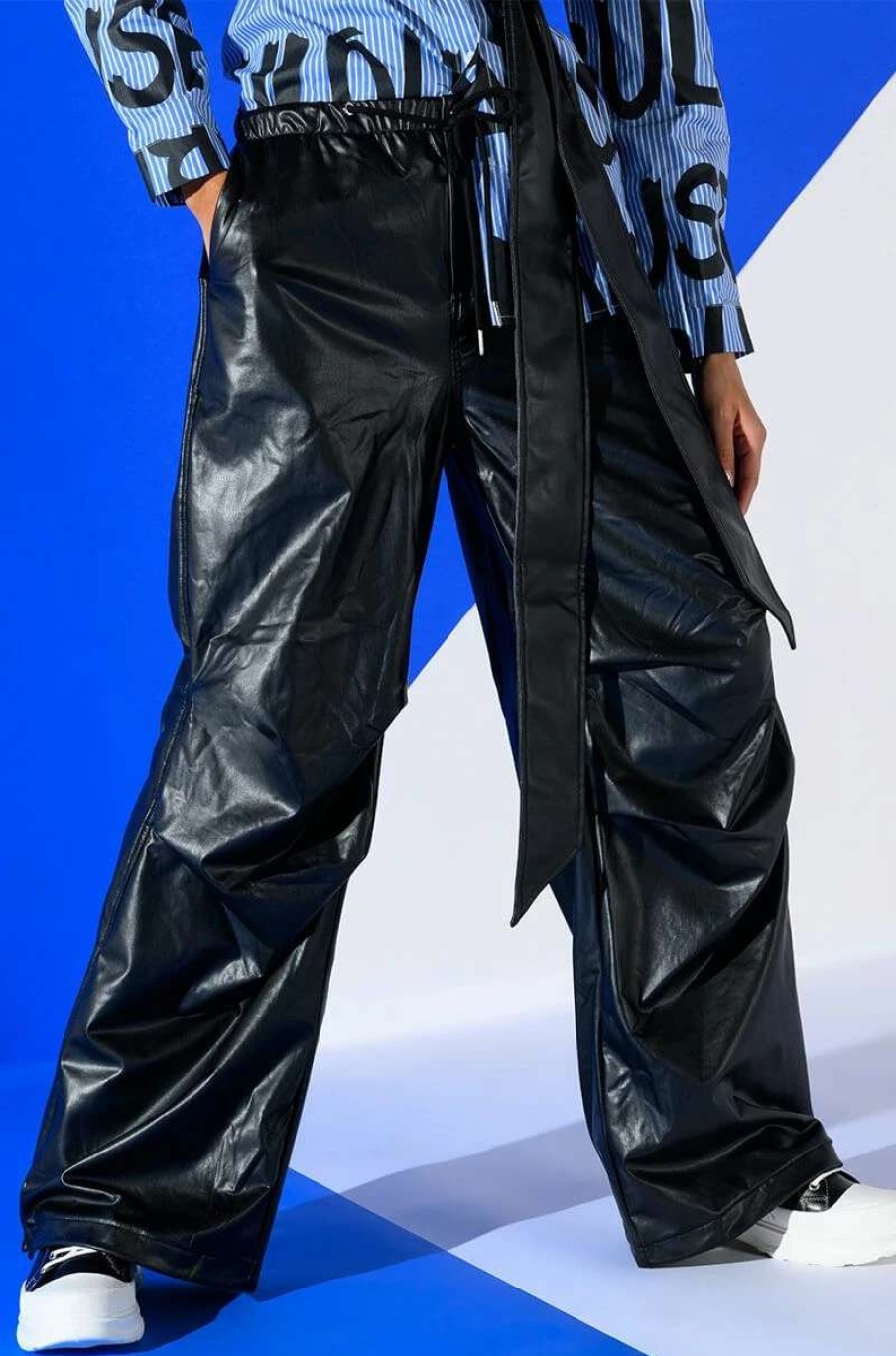 Pants * | Colder Hours Faux Leather Parachute Pant Black