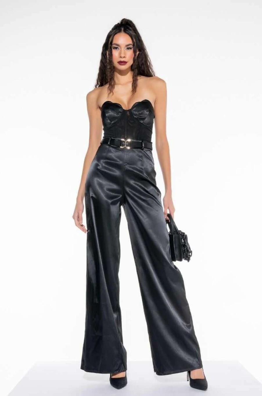 Rompers & Jumpsuits * | The One And Only Wide Leg Strapless Jumpsuit With Attached Belt