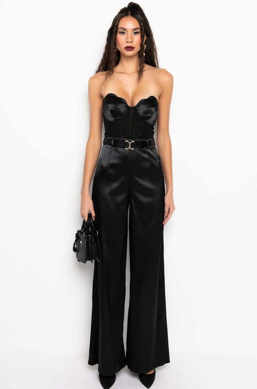 Rompers & Jumpsuits * | The One And Only Wide Leg Strapless Jumpsuit With Attached Belt