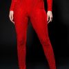 Two Piece Sets * | Queen Of Love Rhinestone Legging Red