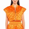 Two Piece Sets * | Cozy Mode Quilted Satin Vest Orange