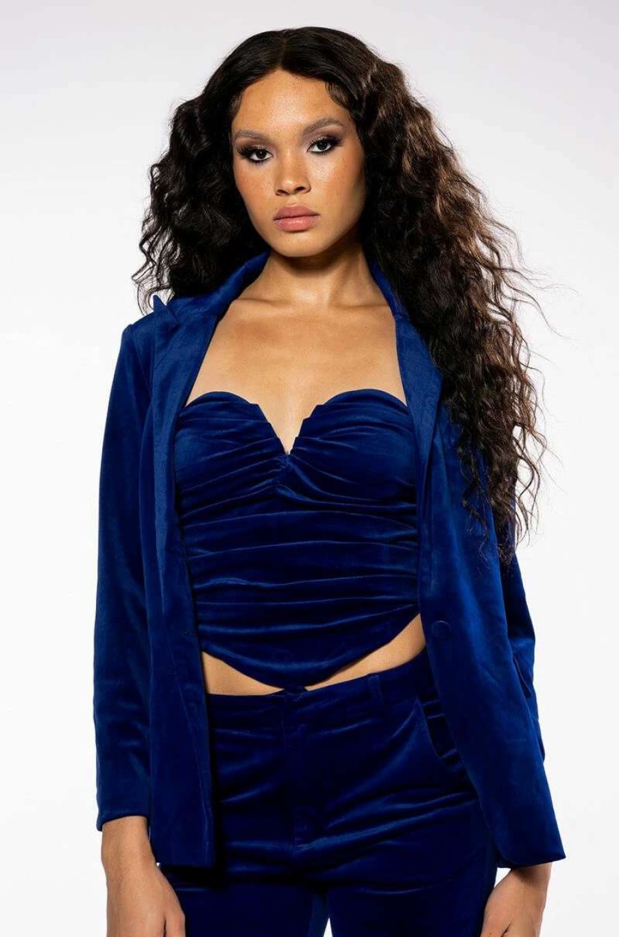 Two Piece Sets * | Night Moves Velvet Corset Royal Blue