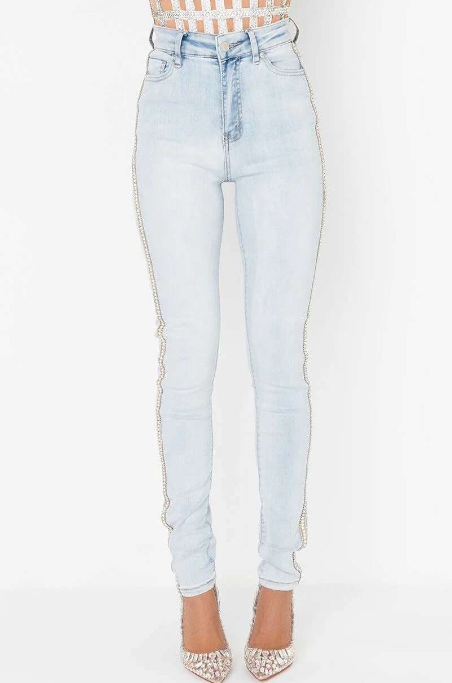 Denim * | Flex Fit Extreme Stretch High Waist Pearl Skinny Jeans Light Blue Denim