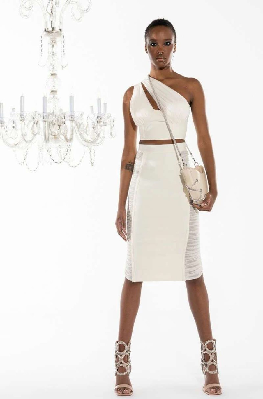 Two Piece Sets * | In My Bag Mesh Detail Bandage Midi Skirt Ivory