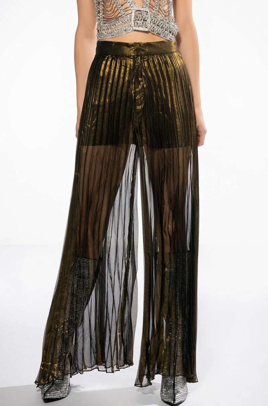 Pants * | Disco Flair Pleated Wide Leg Pants Gold