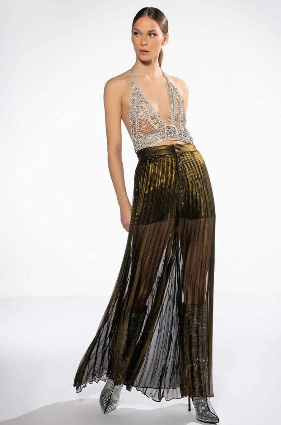 Pants * | Disco Flair Pleated Wide Leg Pants Gold