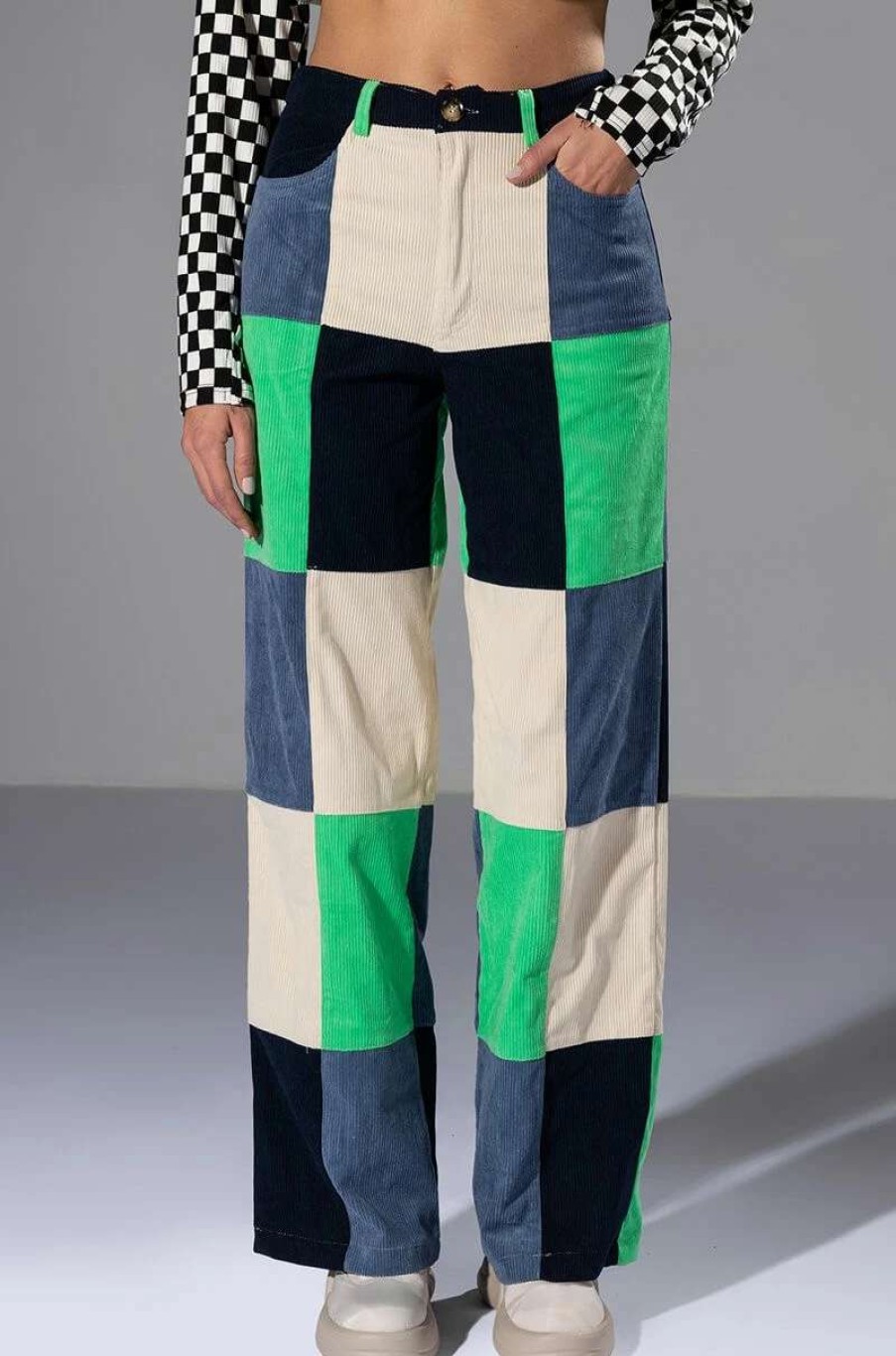 Pants * | Hallie Color Blocked Wide Leg Pant Green