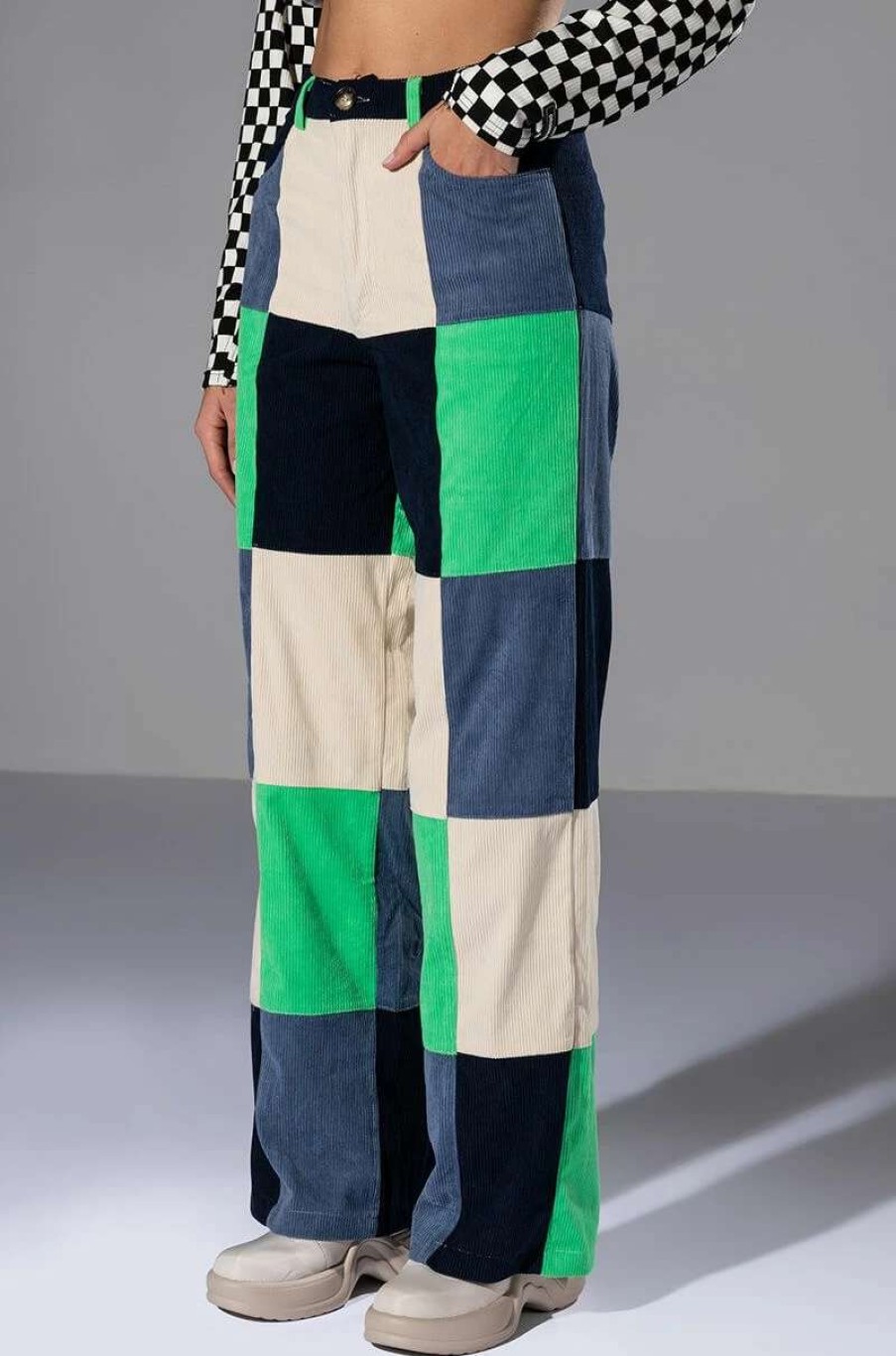 Pants * | Hallie Color Blocked Wide Leg Pant Green