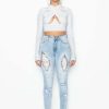 Denim * | Glamour Rhinestone Skinny Jeans Light Blue Denim