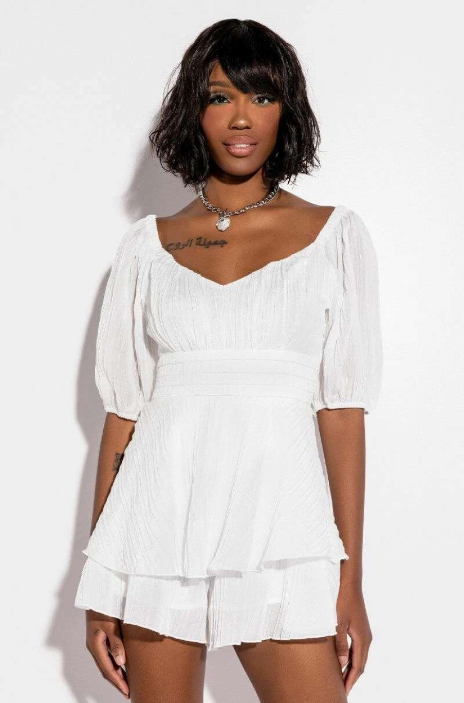 Rompers & Jumpsuits * | Honey Quarter Sleeves Romper White