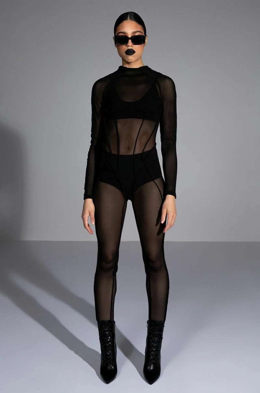 Rompers & Jumpsuits * | Run The World Mesh Catsuit Black