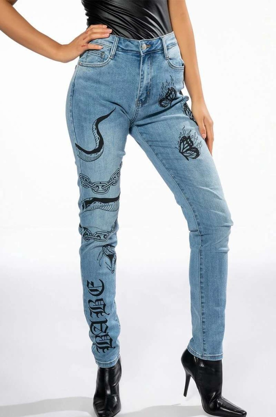 Denim * | Right Call Painted High Rise Skinny Jeans Medium Blue Denim