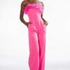 Rompers & Jumpsuits * | Gotta Crush Feather Trim Wide Leg Jumpsuit Pink