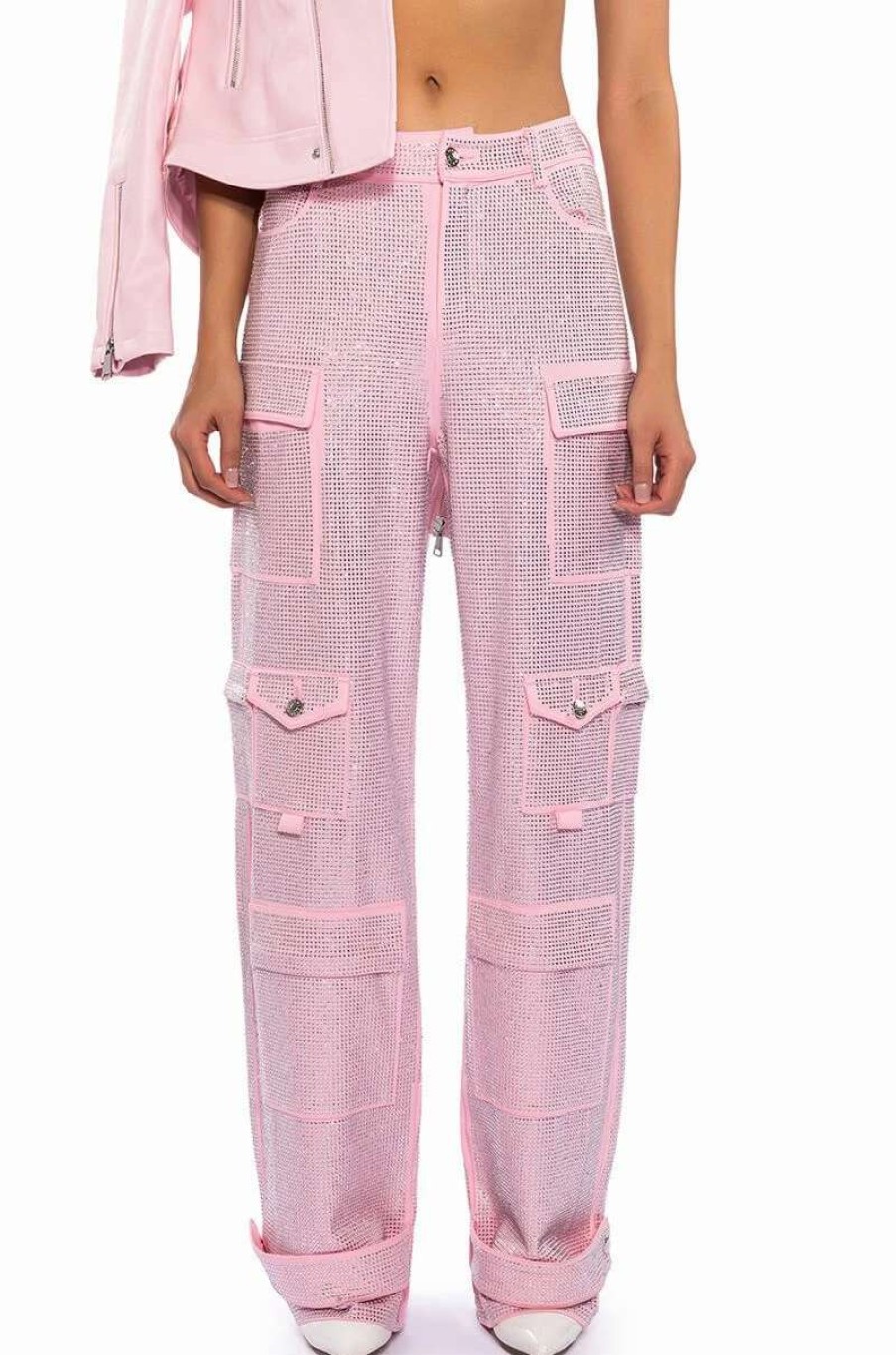 Pants * | Ammo Bonne Soiree Rhinestone Cargo Pants In Pink