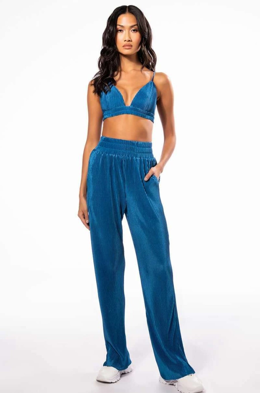 Two Piece Sets * | Astrid Pleated Palazzo Pant Blue