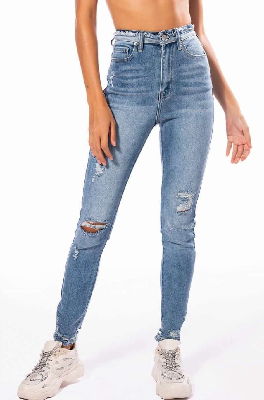 Denim * | Details Make Perfection High Rise Skinny Jeans Medium Blue Denim