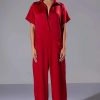 Rompers & Jumpsuits * | Silent Dreamer Short Sleeve Satin Jumpsuit Red