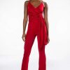 Rompers & Jumpsuits * | Its All For You Tie Front Sleeveless Jumpsuit Red