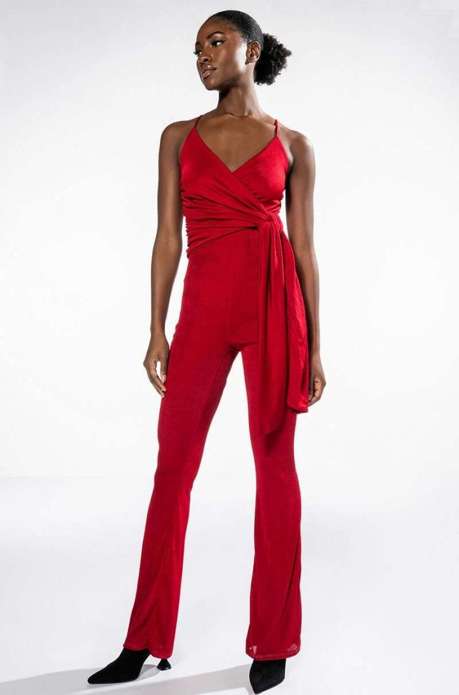 Rompers & Jumpsuits * | Its All For You Tie Front Sleeveless Jumpsuit Red