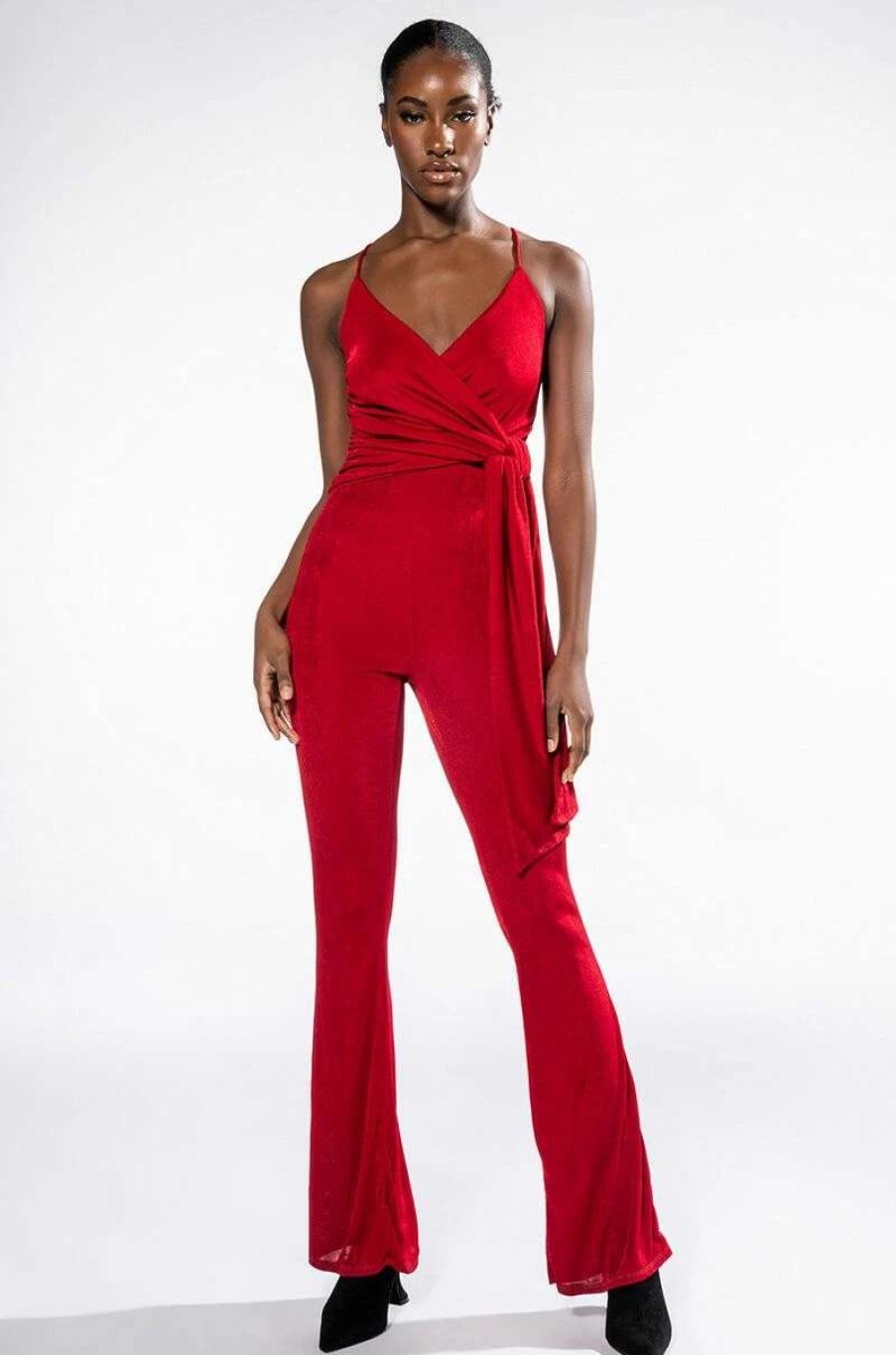 Rompers & Jumpsuits * | Its All For You Tie Front Sleeveless Jumpsuit Red