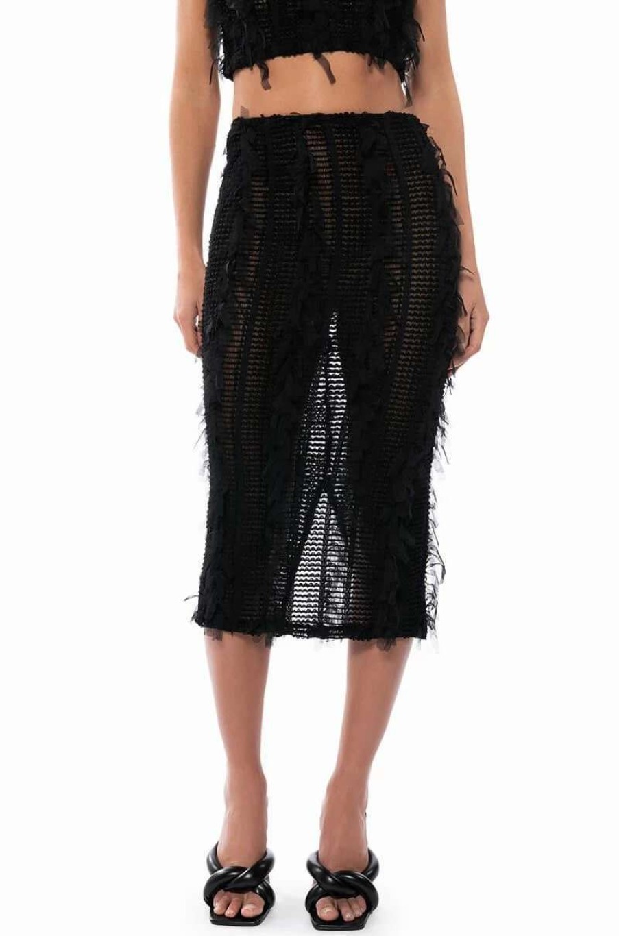 Two Piece Sets * | Its A Wrap Macrame Mesh Bodycon Midi Skirt Black