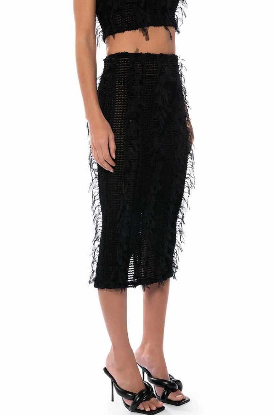 Two Piece Sets * | Its A Wrap Macrame Mesh Bodycon Midi Skirt Black