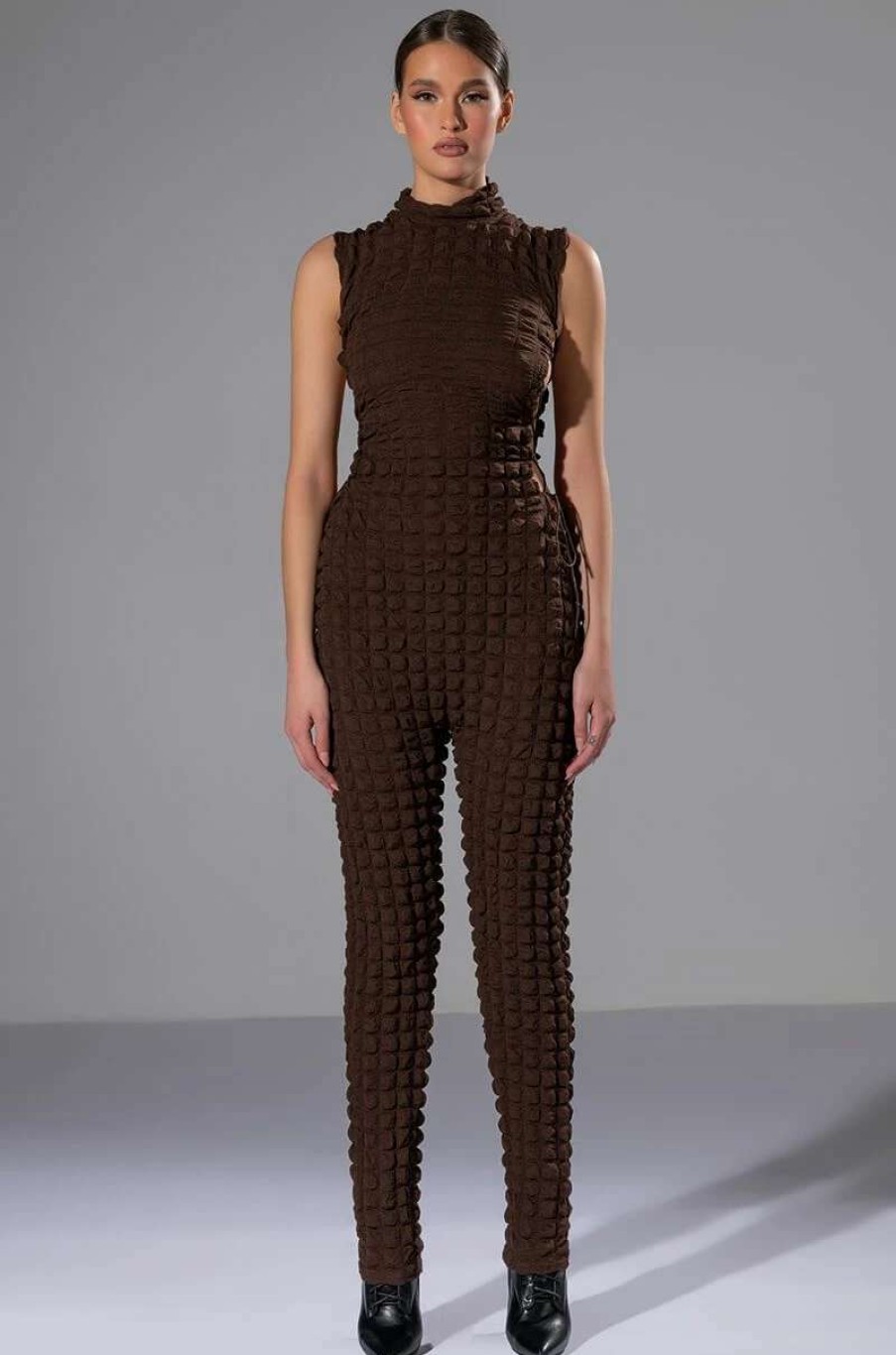 Rompers & Jumpsuits * | Dream Lover Textured Lace Up Jumpsuit Brown