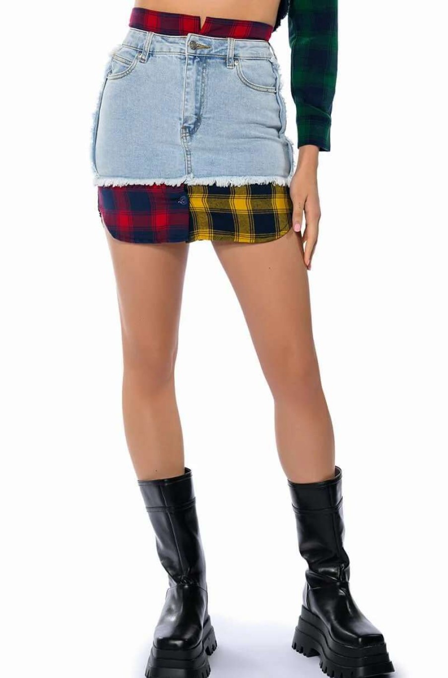 Denim * | Marianna Plaid Detailed Mini Skirt Red Multi